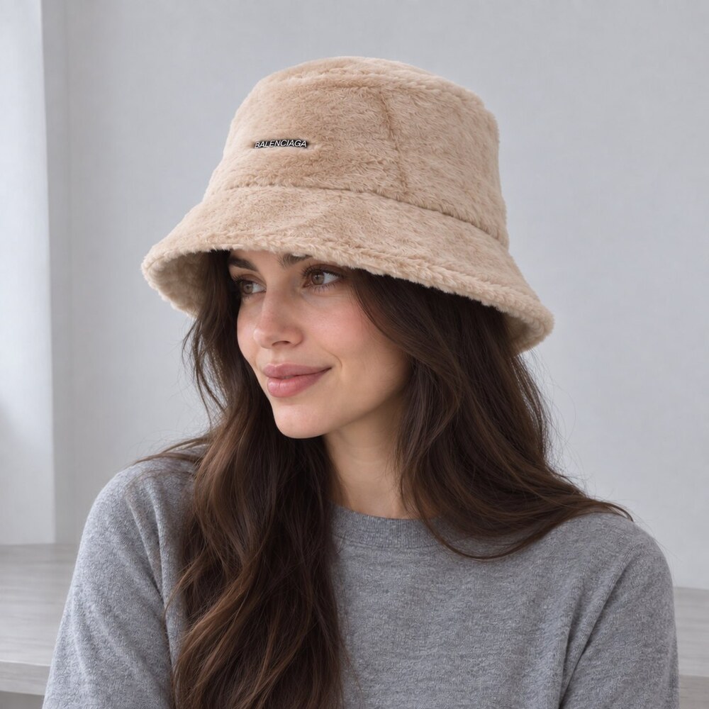 Balenciaga Beige Faux Fur Bucket Hat - Picture 3 of 6